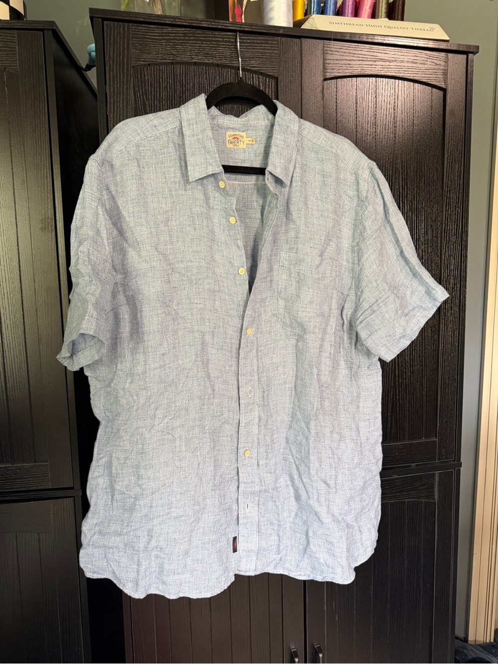 Faherty Light Blue Short-Sleeve Linen Button-Down Shirt